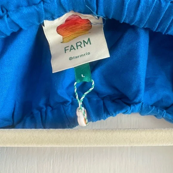 FARM Rio Blue Off-Shoulder Linen Midi Knot Dress Cutout Size L NWT - Picture 10 of 11